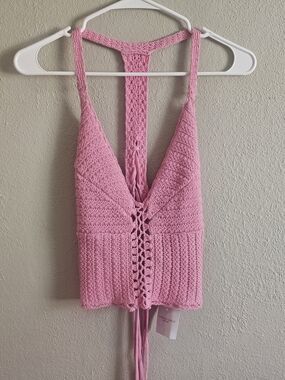 American Eagle Outfitters Pink Crochet Tank